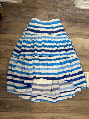 Anthropologie Maeve Blue striped A-line tiered midi skirt Sz M